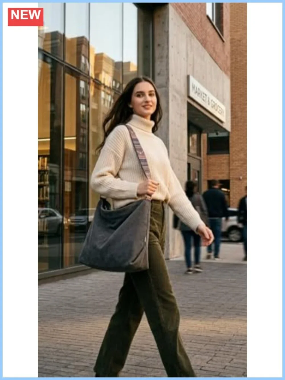 Corduroy Hobo Tote Bag Large Crossbody Shoulder Purse